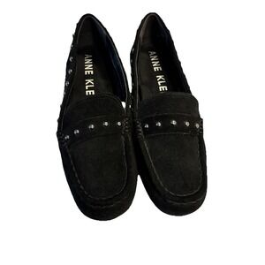 Anne Klein iFlex Women's Black Suede Loafers Silver Studded Detail Casual Work 7